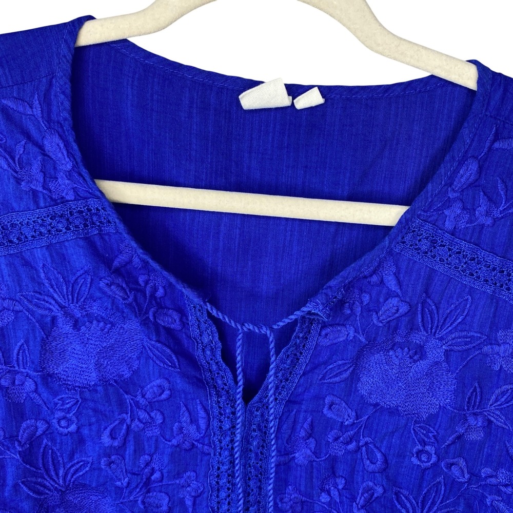 Gap Womens Royal Blue Embroidered Boho Tassel Peplum Blouse Top Size M - Picture 4 of 12